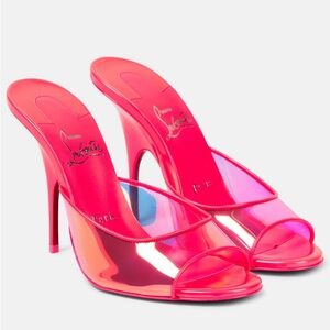Christian Louboutin Just Arch 100mm Patent Leather and PVC Sandals Fluo pink 38